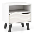 Nightstand Mid Century Modern Bedside Table with 3D Wavy Pattern and Open Shelf-White by LJGDeals