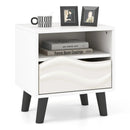 Nightstand Mid Century Modern Bedside Table with 3D Wavy Pattern and Open Shelf-White by LJGDeals