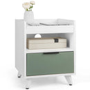 Modern Nightstand with LED Lights Sliding Drawer and Open Compartment-White by LJGDeals