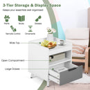 Modern Nightstand with LED Lights Sliding Drawer and Open Compartment-White by LJGDeals