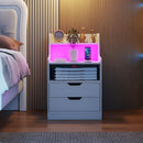 Nightstand with LED Light and Charging Station for Living Room Bedroom-White by LJGDeals