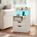 Nightstand with LED Light and Charging Station for Living Room Bedroom-White by LJGDeals