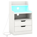 Nightstand with LED Light and Charging Station for Living Room Bedroom-White by LJGDeals