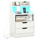 Nightstand with LED Light and Charging Station for Living Room Bedroom-White by LJGDeals