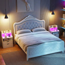 Nightstand with LED Light and Charging Station for Living Room Bedroom-White by LJGDeals
