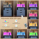 Nightstand with LED Light and Charging Station for Living Room Bedroom-White by LJGDeals