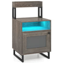 Nightstand with LED Lights Modern End Table with Top Tray Open Compartment and Storage Cabinet by LJGDeals
