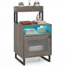 Nightstand with LED Lights Modern End Table with Top Tray Open Compartment and Storage Cabinet by LJGDeals
