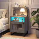 Nightstand with LED Lights Modern End Table with Top Tray Open Compartment and Storage Cabinet by LJGDeals