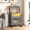 Nightstand with LED Lights Modern End Table with Top Tray Open Compartment and Storage Cabinet by LJGDeals