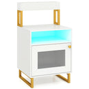 Nightstand with LED Lights Modern End Table with Top Tray Open Compartment and Storage Cabinet by LJGDeals