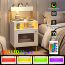 Nightstand with LED Lights Modern End Table with Top Tray Open Compartment and Storage Cabinet by LJGDeals