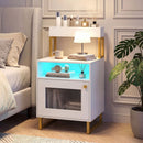 Nightstand with LED Lights Modern End Table with Top Tray Open Compartment and Storage Cabinet by LJGDeals