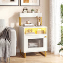 Nightstand with LED Lights Modern End Table with Top Tray Open Compartment and Storage Cabinet by DirectDeals
