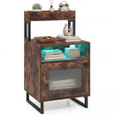 Nightstand with LED Lights Modern End Table with Top Tray Open Compartment and Storage Cabinet by LJGDeals