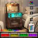 Nightstand with LED Lights Modern End Table with Top Tray Open Compartment and Storage Cabinet by LJGDeals