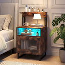 Nightstand with LED Lights Modern End Table with Top Tray Open Compartment and Storage Cabinet by DirectDeals