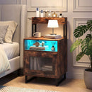 Nightstand with LED Lights Modern End Table with Top Tray Open Compartment and Storage Cabinet by LJGDeals
