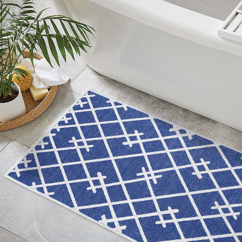 Geometric Design 2 Piece Bathroom Rugs Set | Navy