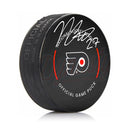 Noah Cates Autographed Philadelphia Flyers Hockey Game Model Puck by Dynasty Sports & Framing