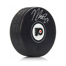 Noah Cates Autographed Philadelphia Flyers Hockey Logo Puck by Dynasty Sports & Framing