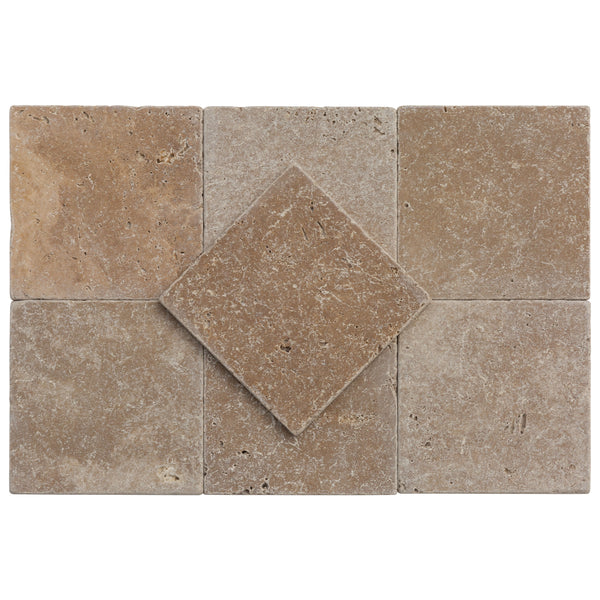 Noce Tumbled Travertine Natural Stone Floor Tile - Warm Brown Rustic