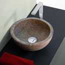 Handcrafted Round Brown Travertine Stone Vessel Sink 12.5