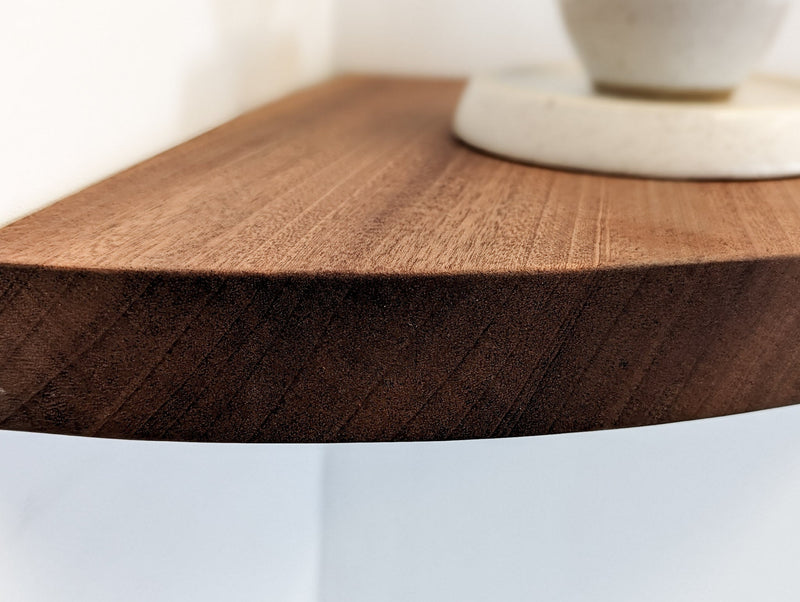 Floating Corner Shelf with Round Edge in Mahogany