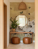 Golden Japanese Chinoiserie Cranes Wall Mural
