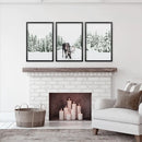 Nordic Winter Wall Art Set of 3. Snowy Forest and Moose by Wall Art Set