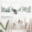 Nordic Winter Wall Art Set of 3. Snowy Forest and Moose by Wall Art Set