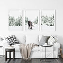 Nordic Winter Wall Art Set of 3. Snowy Forest and Moose by Wall Art Set