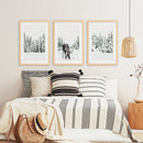 Nordic Winter Wall Art Set of 3. Snowy Forest and Moose by Wall Art Set