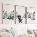 Nordic Winter Wall Art Set of 3. Snowy Forest and Moose by Wall Art Set