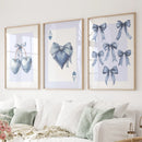 Blue Coquette Bows Wall Art Set of 3 Prints Decor by Wall Art Set