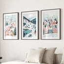 Christmas Village Cute Winter Landscape Posters by Wall Art Set