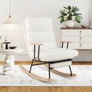 Nursery Rocking Chair Teddy Velvet Upholstered Rocking Chair-White by LJGDeals