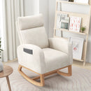 Nursery Rocking Chair Upholstered Chenille Rocker Armchair with Natural Rubber Wood Frame-Beige by LJGDeals