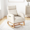Nursery Rocking Chair Upholstered Chenille Rocker Armchair with Natural Rubber Wood Frame-Beige by LJGDeals