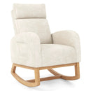 Nursery Rocking Chair Upholstered Chenille Rocker Armchair with Natural Rubber Wood Frame-Beige by LJGDeals