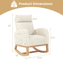 Nursery Rocking Chair Upholstered Chenille Rocker Armchair with Natural Rubber Wood Frame-Beige by LJGDeals