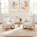 Nursery Rocking Chair Upholstered Chenille Rocker Armchair with Natural Rubber Wood Frame-Beige by LJGDeals