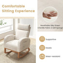 Nursery Rocking Chair Upholstered Chenille Rocker Armchair with Natural Rubber Wood Frame-Beige by LJGDeals