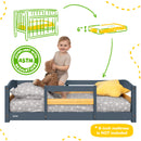 Crib Size Wooden Floor Bed Frame with Rails for Toddlers Age 1–3