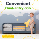Crib Size Wooden Floor Bed Frame with Rails for Toddlers Age 1–3