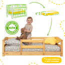 Crib Size Wooden Floor Bed Frame with Rails for Toddlers Age 1–3