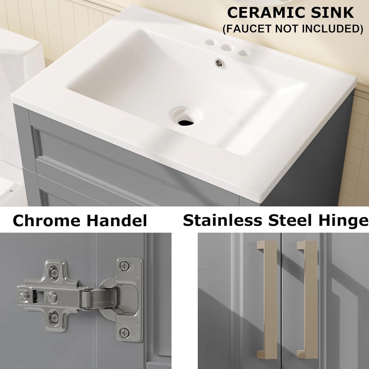 Modern Gray Wood Finish Bathroom Vanity with White Ceramic Sink, photo 3 of 5