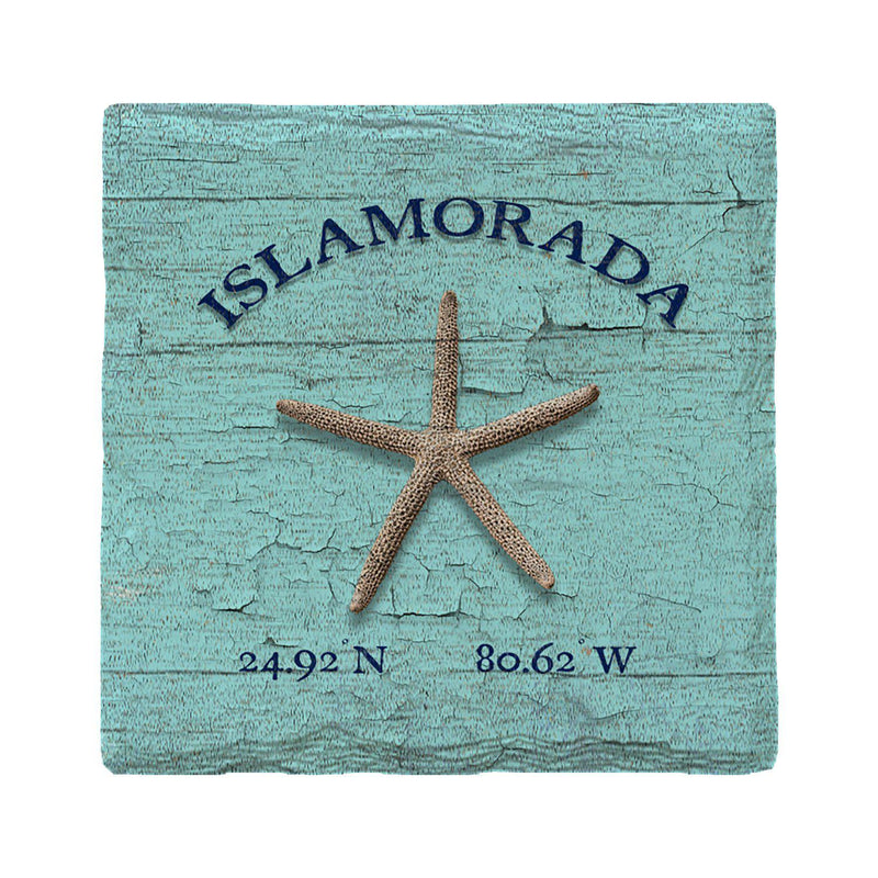 Islamorada Starfish Blue Latitude Longitude Drink Coaster Set