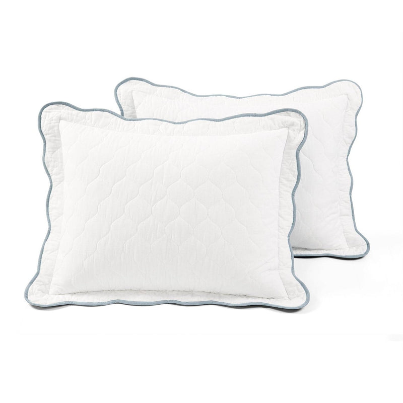 Full/Queen White Blue Scalloped Edge Reversible Thin Light Quilt Set, photo 5 of 5