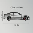 BMW E36 M3 Metal Car Wall Art with Rotating Wheels - 90s Performance Legend Silhouette - Interactive Automotive Wall Decor - KAFMEKA101